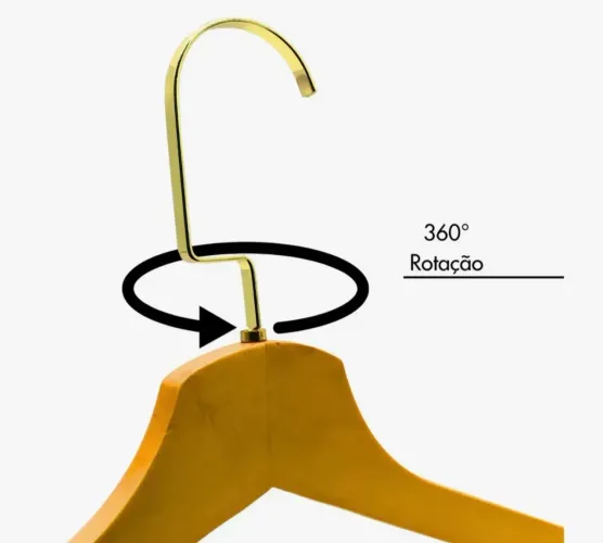 Kit com 100 unidades Cabide Italiano de madeira Premium com gancho dourado 