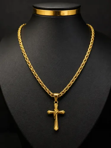 Conjunto Palmeira e Crucifixo em Ouro 18k 750