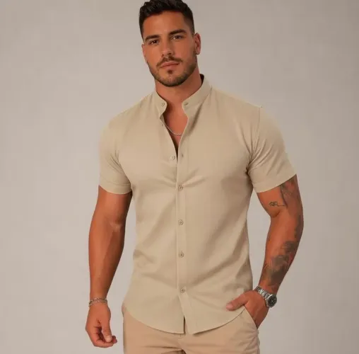 Camisa em linho gola padre
