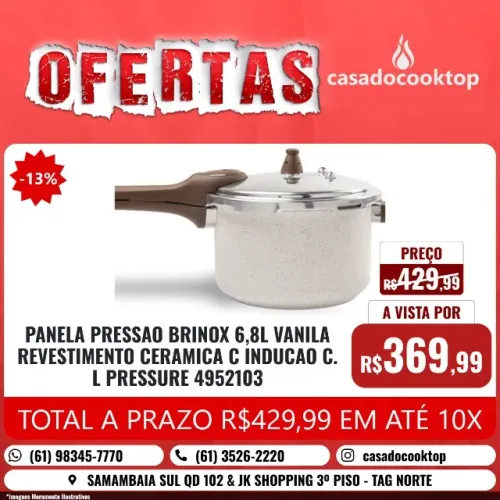 PANELA PRESSAO BRINOX 6,8L VANILA REVESTIMENTO CERAMICA C/ INDUCAO C.L PRESSURE 4952103