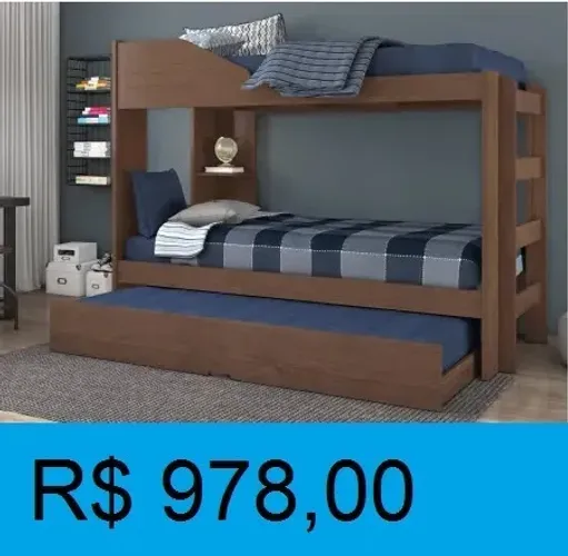 Beliche com cama auxiliar a pronta entrega