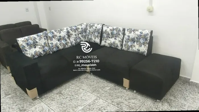 Sofá de Canto com Puff Suede de qualidade D33 Confortável Direto da Fábrica