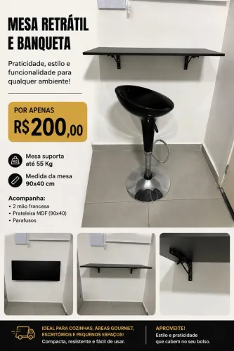 Mesa retrátil com banqueta