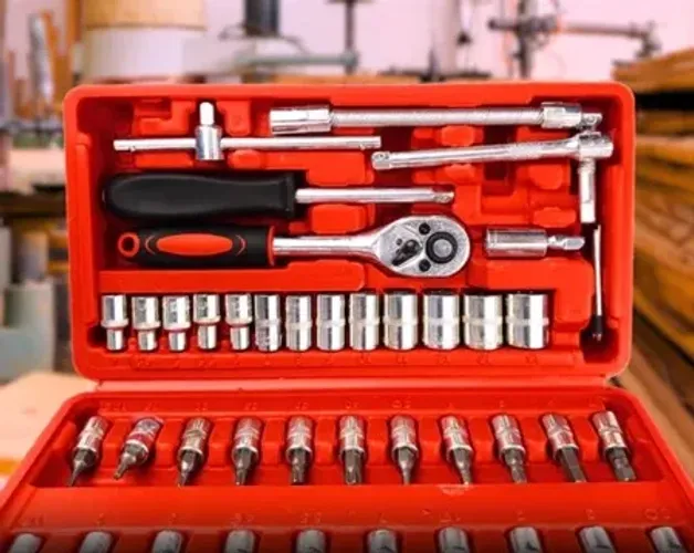 Kit De Ferramentas 46 Peças Jogo De Soquetes Chave Catraca Reversível Com Maleta Jogo De F