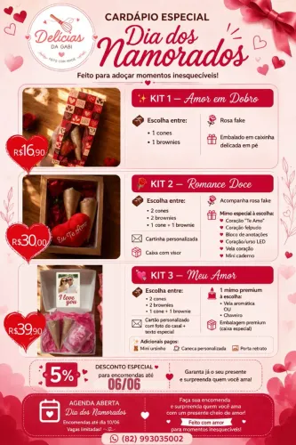 Kit/cesta Dia dos Namorados personalizado (brownie / cone)