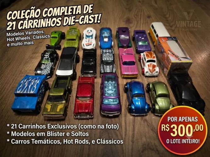 Coleção com 21 carrinhos Hot Wheels 