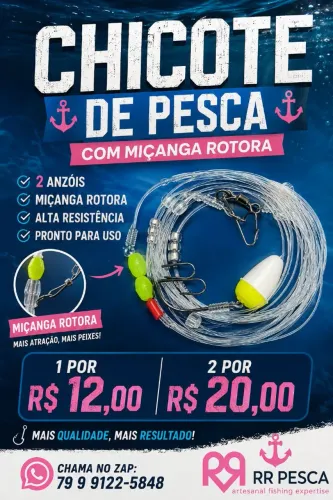 CHICOTE DE PESCA COM MIÇANGA ROTORA DOIS ANZÓIS