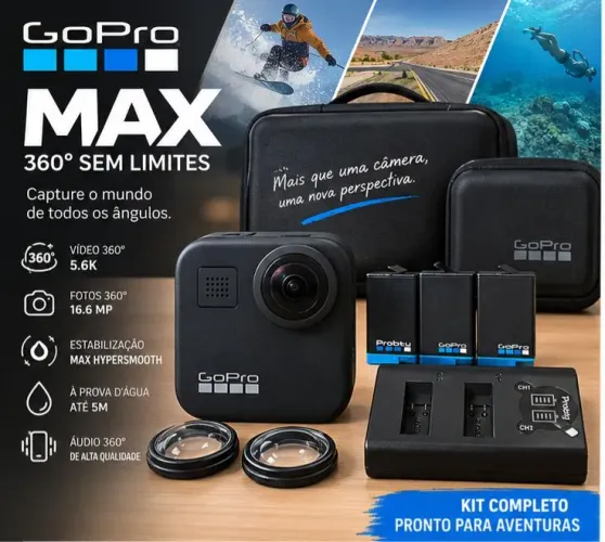 GoPro MAX 360 5.6K + 3 Baterias + Pacote Completo de Acessórios