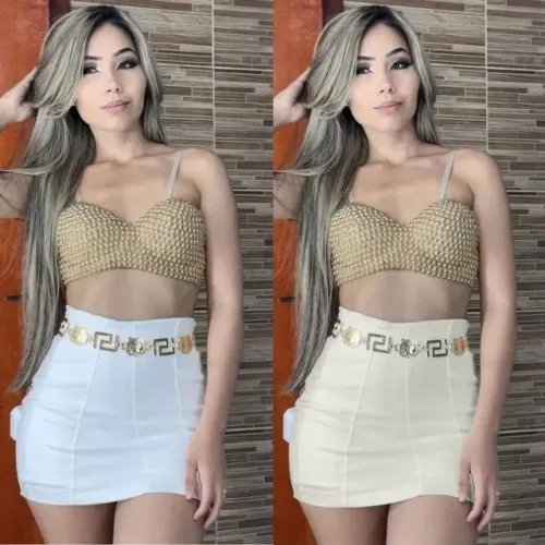Short saia curto bengaline cintura alta feminino