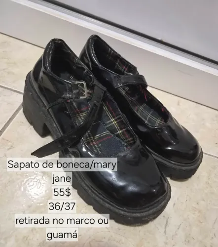 Sapato de boneca coquette gótico preto mary jane shows salto