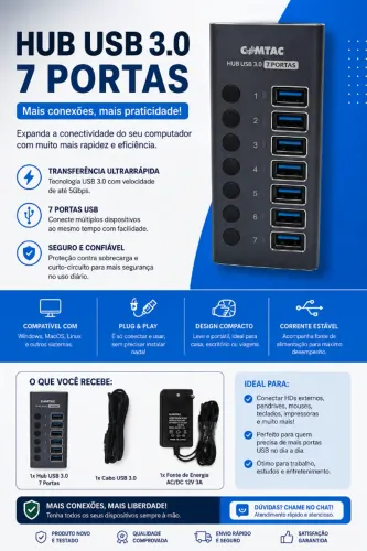 HUB USB 3.0 - 7 Portas