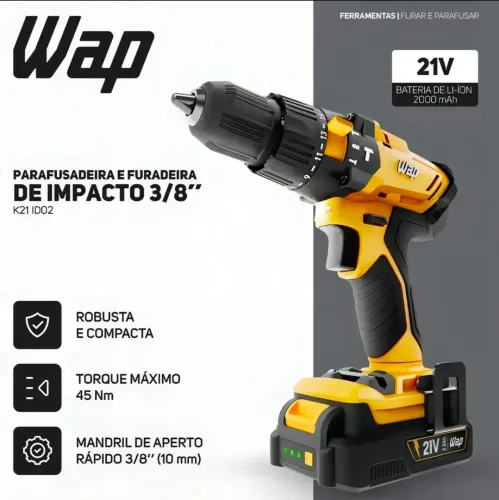 PARAFUSADEIRA E FURADEIRA DE IMPACTO WAP 21V