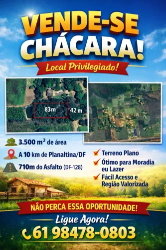 Vendo ótima chácara! Próxima do asfalto! Terreno 3500m²