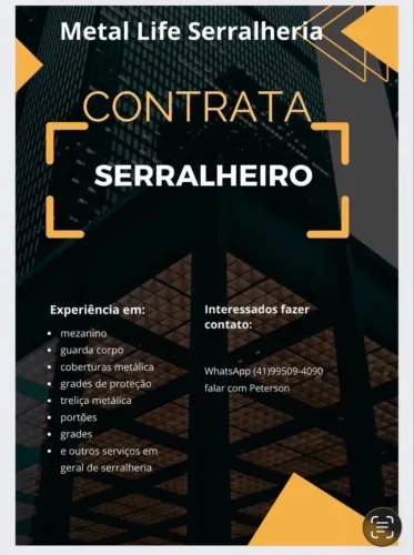 Vaga para serralheiro ou auxiliar