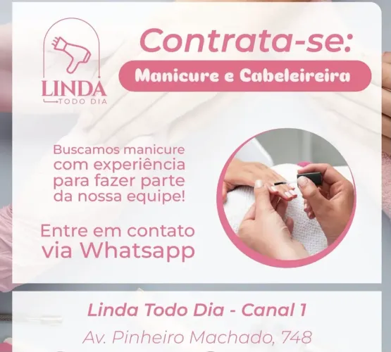 Vaga para Manicure, Cabeleireira e Auxiliar de Cabeleireira 
