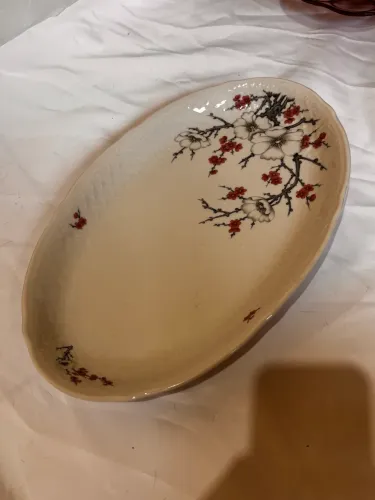 Travessa Oval de Porcelana Antiga Decorada Floral - Excelente Estado