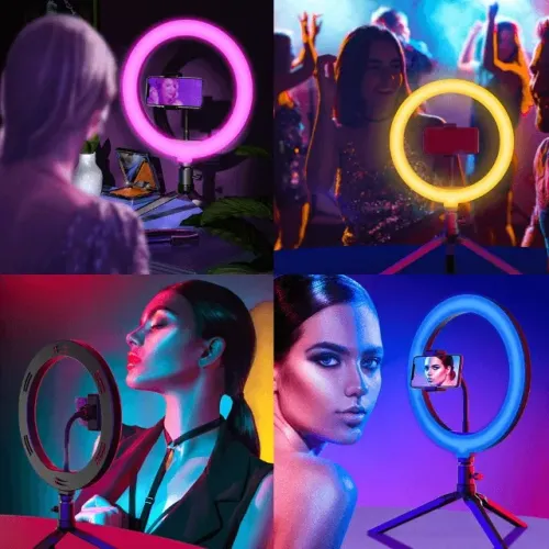 Ring Light colorida RGB 26cm com tripé instagram tik tok - Entrega Grátis