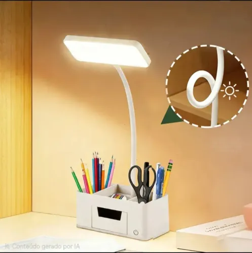 Luminária de Mesa LED com Gaveta Ajustável Nova