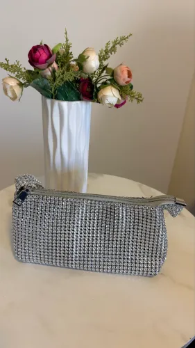 Bolsa de Ombro Prata com Brilho