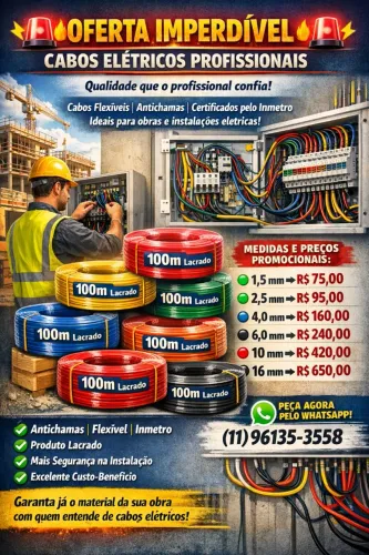 Cabos Elétricos flexível antichamas certificado pelo Inmetro rolos 100mts 