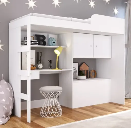 Cama Alta Com Bau E Escrivaninha Integradas