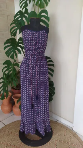 Vestido longo estampado Tam 38 c&a