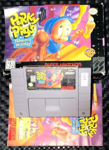 Porky Pig's Haunted Holiday Original SNES Super Nintendo Caixa e Manual