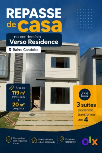 REPASSE - Casa duplex com 3 suítes no Bairro Candeias, com quintal, Cond. Verso Residence