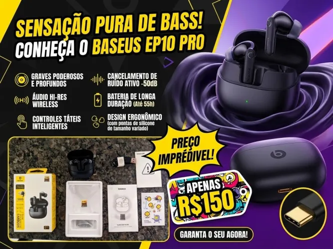 Fone Bluetooth Baseus Bass EP10 Pro