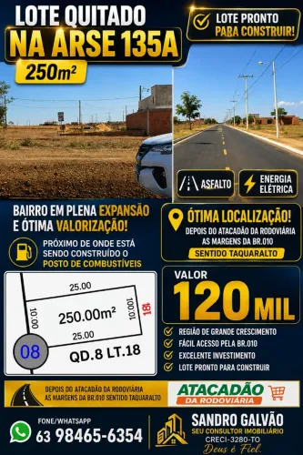 Arse 135A Lote Quitado 250M² QD.8 Lado Da Sombra