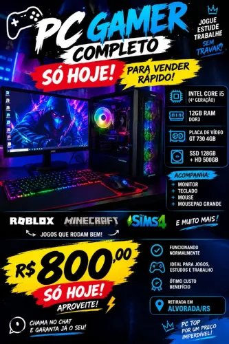 Pc gamer completo Feito para estudo jogos leve...
