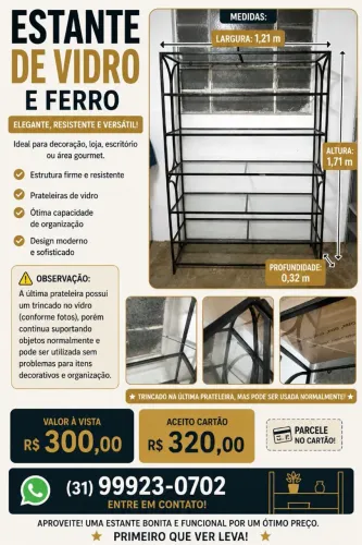 Estante de Aço e vidro