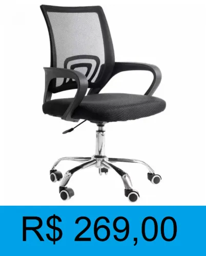 Cadeira de escritorio com tela e pés cromados - super resistente - entrega GRATIS