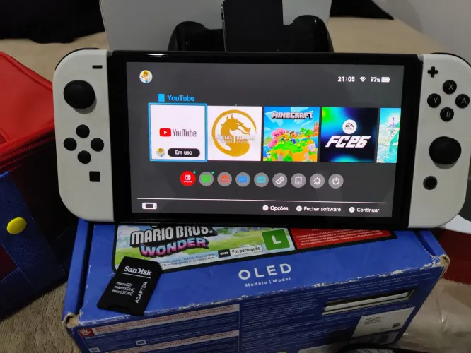 Nintendo Switch OLED Completo com cartão de 512 gigas na garantia!
