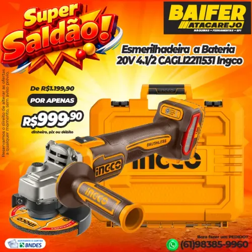 Esmerilhadeira Angular a Bateria 20V 4.1/2 CAGLI2211531 Ingco