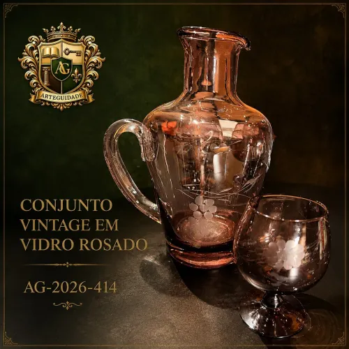 Conjunto vintage vidro rosado