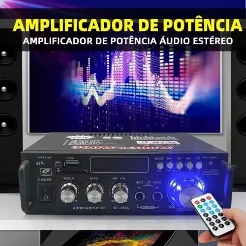 Super amplificador de som 600w Bluetooth 220v top bass usb aux Sd Fm Som