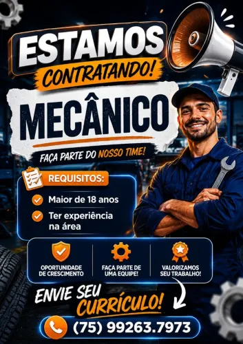 Vaga para Mecânico e auxiliar de Mecânico