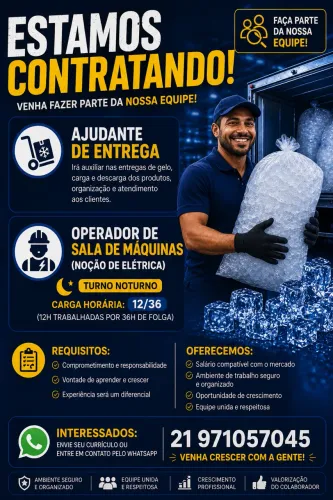 Contrata-se ajudante e operador de máquina de gelo