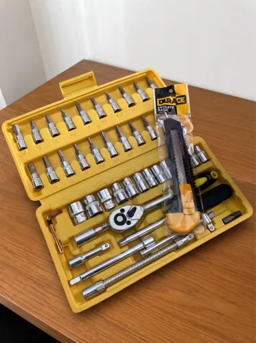 Kit Ferramentas 46 Peças Com Catraca + Estilete Brinde