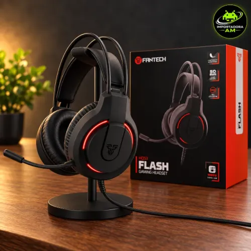 Headset Gamer Fantech Flash HQ53 Preto com Microfone e LED Vermelho | 3 Meses de Garantia