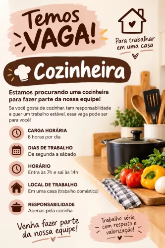 Vaga para cozinheira