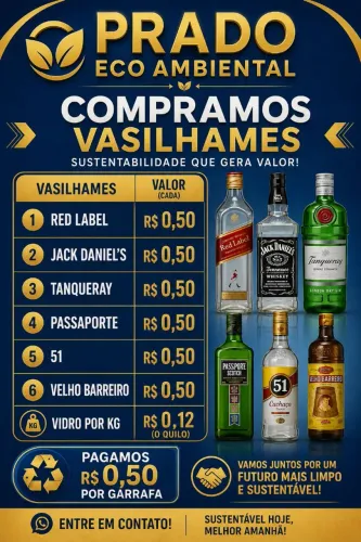 Compra de reciclagem e vasilhames vidros