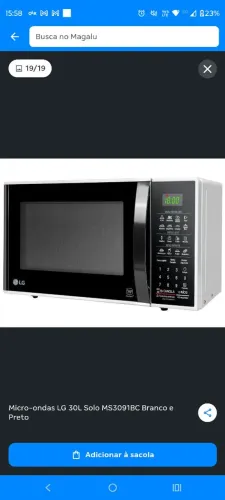 Micro-ondas LG 30L Solo MS3091BC Branco e Preto