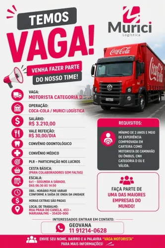 VAGA URGENTE - MOTORISTA D MG
