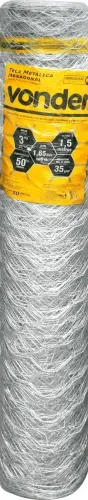 Tela metálica hexagonal, mangueirão, malha 3", 16 BWG x 1,5 m, com 50 m, VONDER