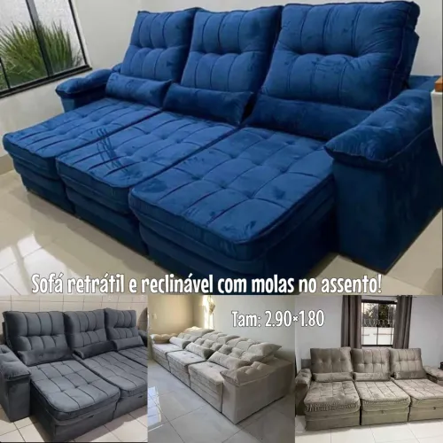 Sofá retrátil e reclinável, moderno e sofisticado! Com molas no assento