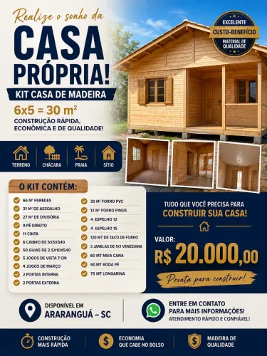 REALIZE O SONHO DA CASA PRÓPRIA! Kit Casa de Madeira Completo !!