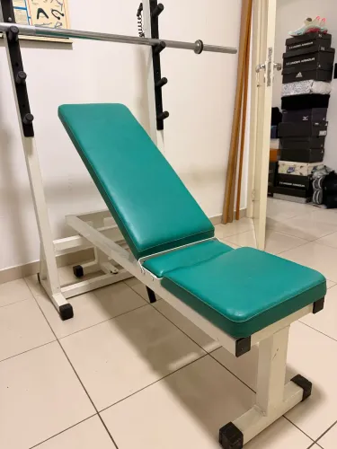 Banco de Supino, Banco de Musculação Pórtico + Suporte para Barra + 2 barras cromadas