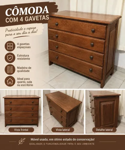 Vendo cômoda de madeira com 4 gavetas